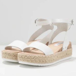 Steve Madden Chaser White Leather Ankle Strap Platform Espadrille Sandals Shoes